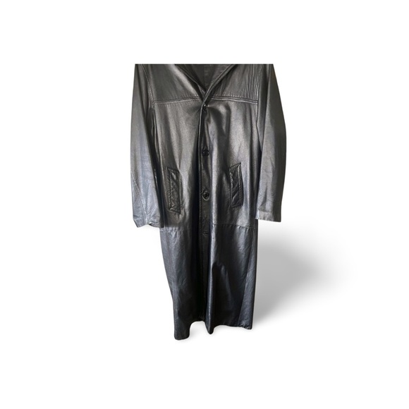 2DM Black Leather Trench Coat – Matrix Era, 90s Minimal Gothic - Picture 3 of 8
